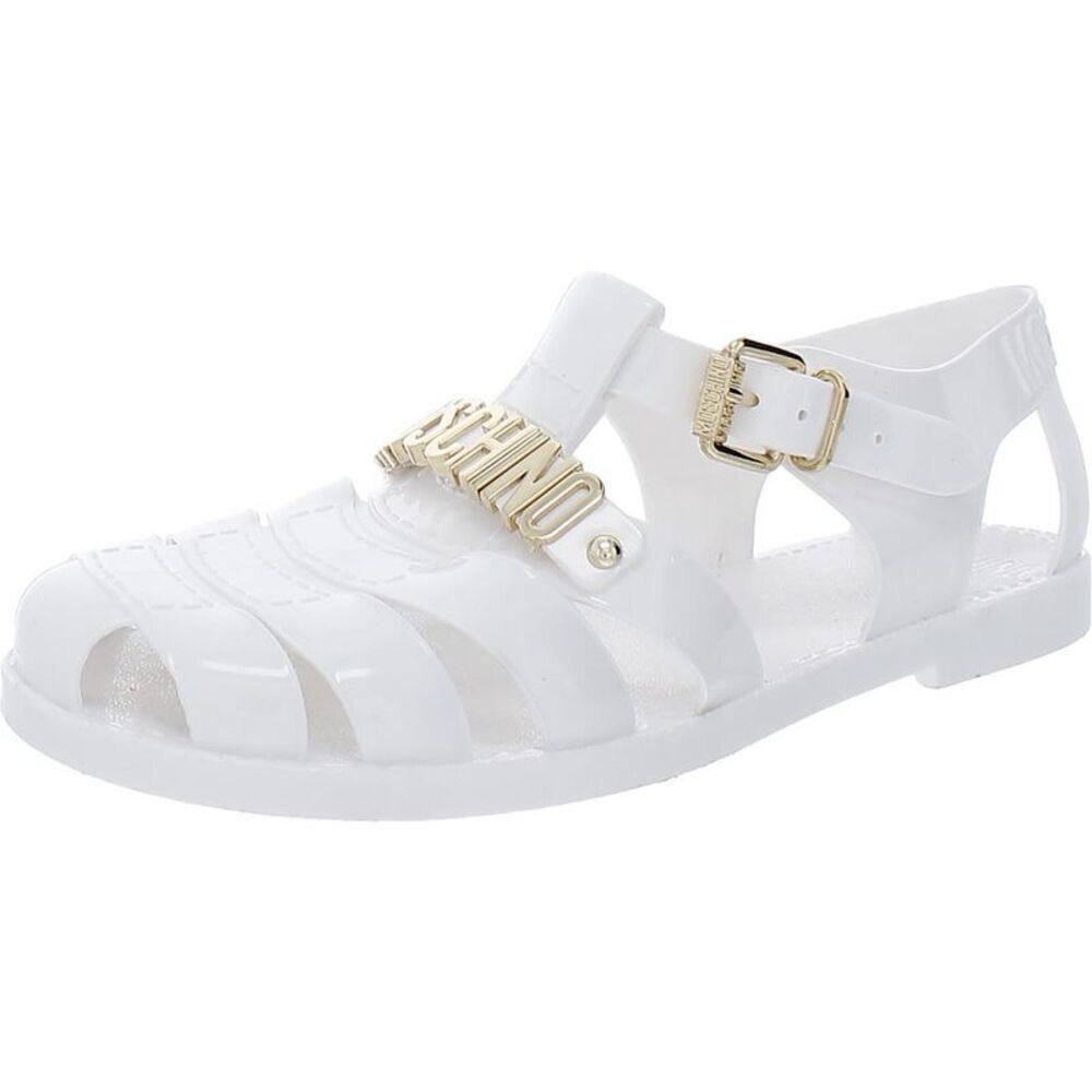 Moschino Womens White Caged Fisherman Flats Jelly Sandals Shoes Used